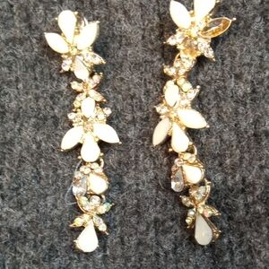 Elegant Gold and Cream Floral Drop Earrings